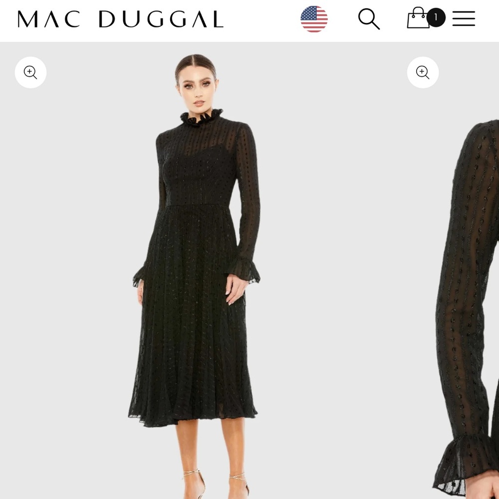 Mac Duggal Black Midi Dress with Ruffle Collar